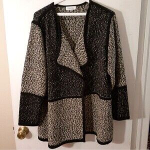 Calvin Klein cardigan sweater 1X black white open front chunky tunic length 2x